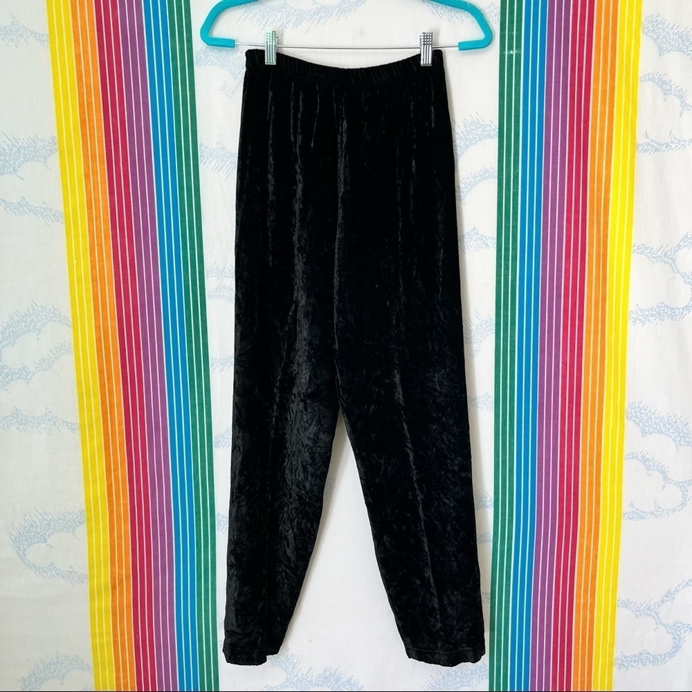 CP SHADES vintage crushed black velvet casual elastic waist tapered pants trendy